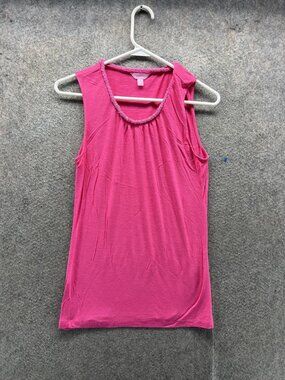 Lilly Pulitzer Tank Top Womens Small Pink Beaded Scoop Neck Sleeveless Jersey